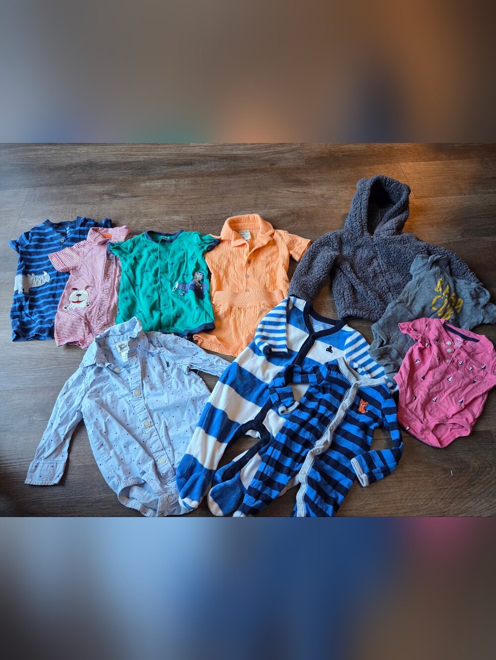 Lot of Baby Boy Clothes, Pajamas, Rompers, Outfit Set, etc. The orange gauze Set